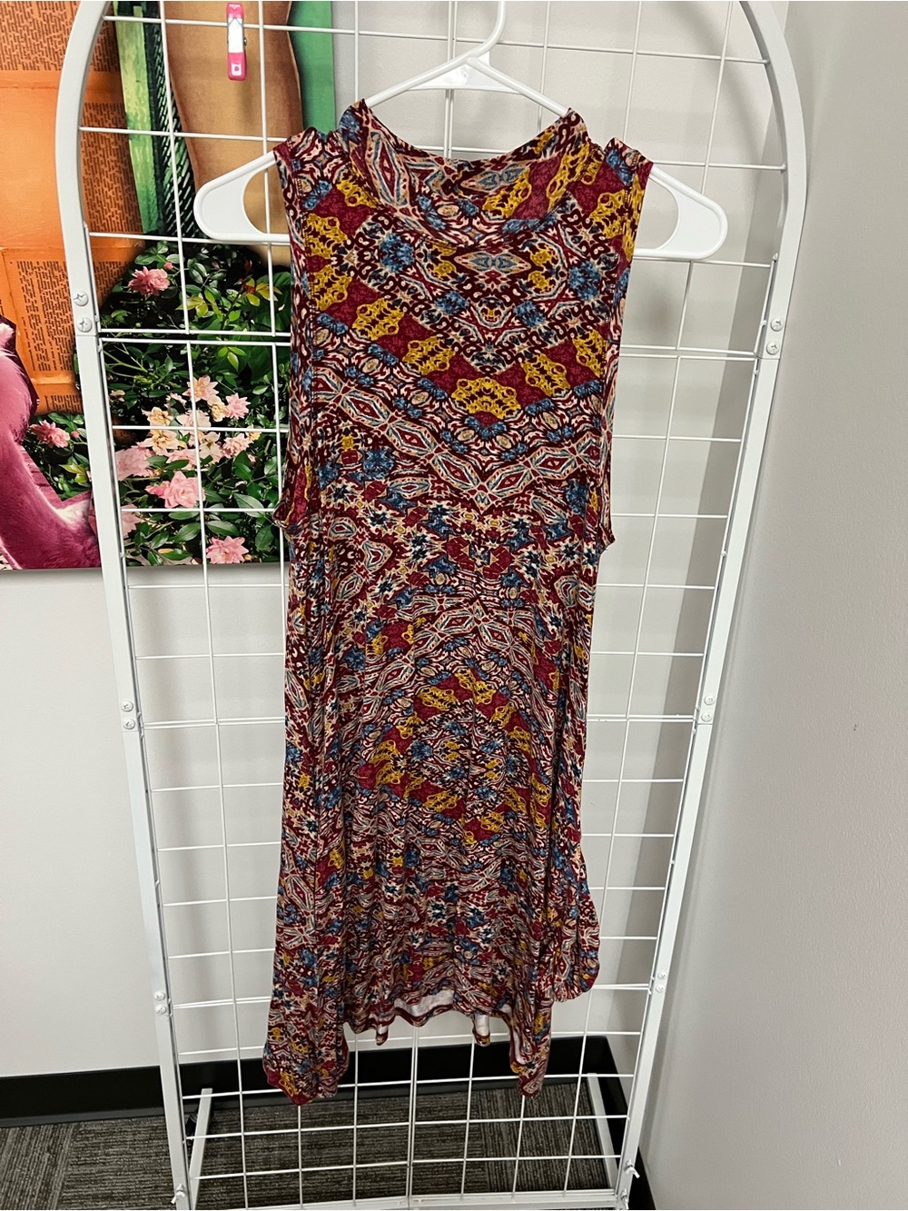 Maeve Printed Sleeveless Midi Dress in Burgundy, Mustard, Blue